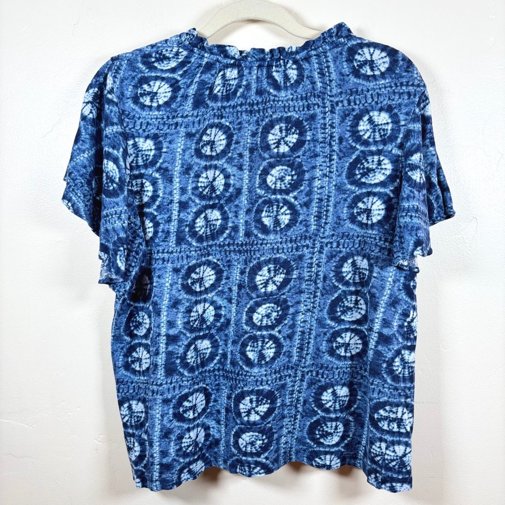 Lauren Ralph Lauren Tie-Dye Tassel Peasant Top Women's L Blue Linen Blend Boho - Picture 2 of 10